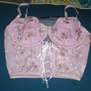 Elegant Pink Floral Lace Bustier